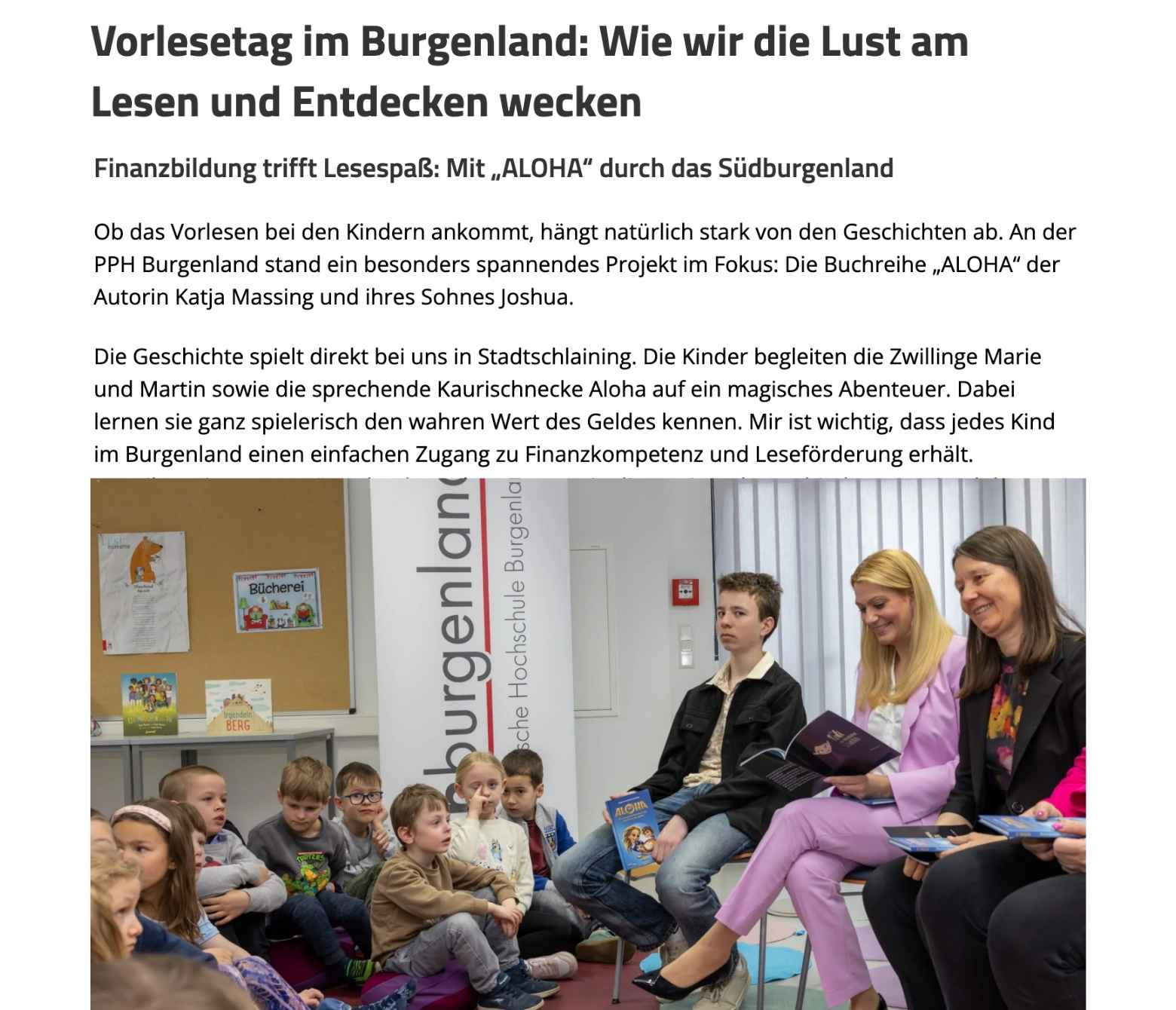 Aloha Vorlesetag LR Winkler Landesrätin Daniela Winkler bei der Präsentation des Kinderbuches Aloha