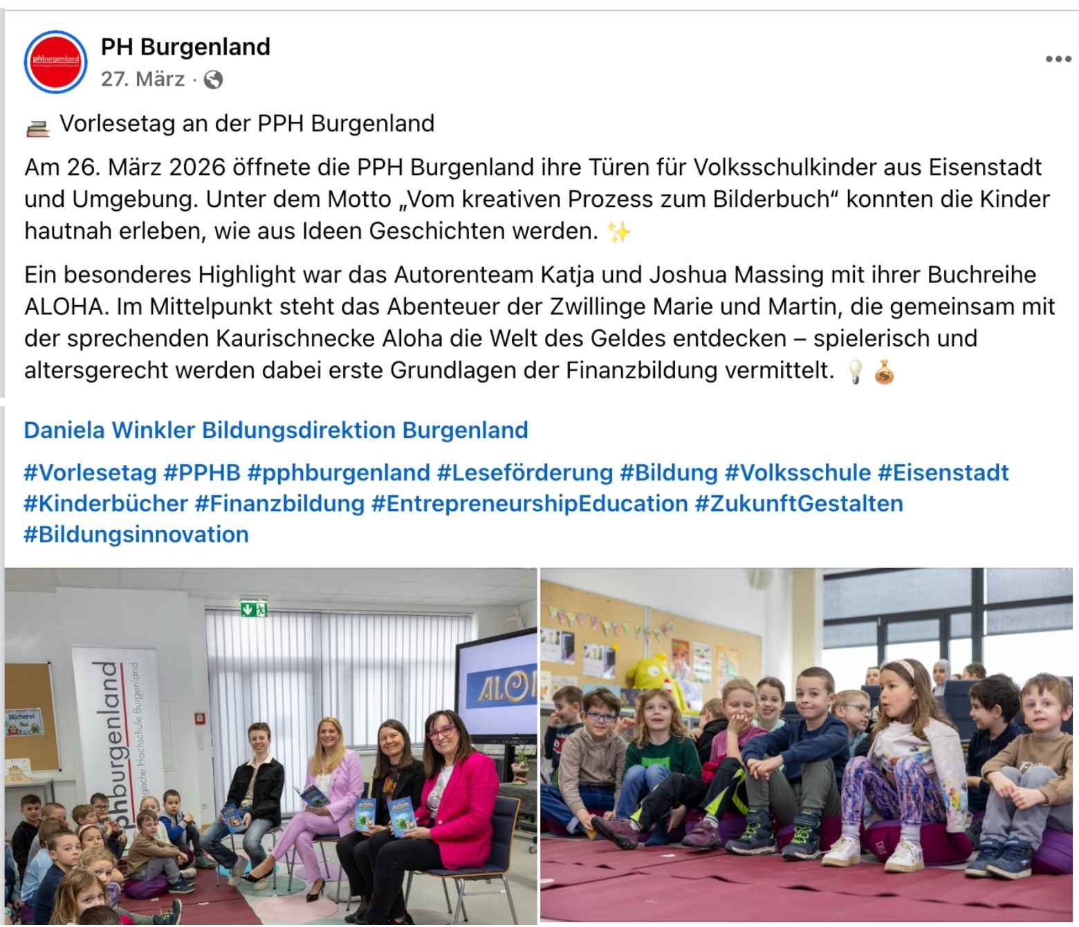 Aloha Vorlesetag PH Facebook Aloha Kinderbuch Finanzbildung